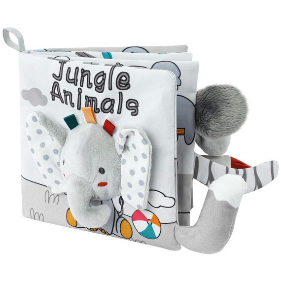 Vicloon Stoffbuch für Babys,Bilderbuch aus Stoff mit Tiere,frühe Entwicklung Baby Tuch Bücher,Wahrnehmungs-Lernspielzeug,Geschenke für Babys-ElefantenStil