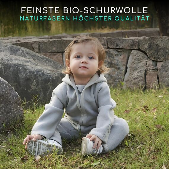 ALAVYA HOME® WALKOVERALL, Baby Wollwalk-Overalls aus Natur 100% Bio-Schurwolle Wollfleece mit Reißverschluss, Walk Woll-Anzug für Kleinkind und Baby - Pastel Grau 62/68