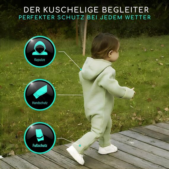 ALAVYA HOME® WALKOVERALL, Baby Wollwalk-Overalls aus Natur 100% Bio-Schurwolle Wollfleece mit Reißverschluss, Walk Woll-Anzug für Kleinkind und Baby - Pastel Khaki 62/68
