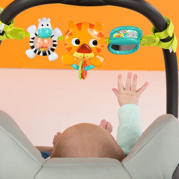 Bright Starts, 9005 Tiger Kinderwagenkette mit Lichtern, 4 Melodien, Spiegel und mehr, leicht anzubringen