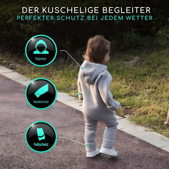 ALAVYA HOME® WALKOVERALL, Baby Wollwalk-Overalls aus Natur 100% Bio-Schurwolle Wollfleece mit Reißverschluss, Walk Woll-Anzug für Kleinkind und Baby - Pastel Grau 86/92