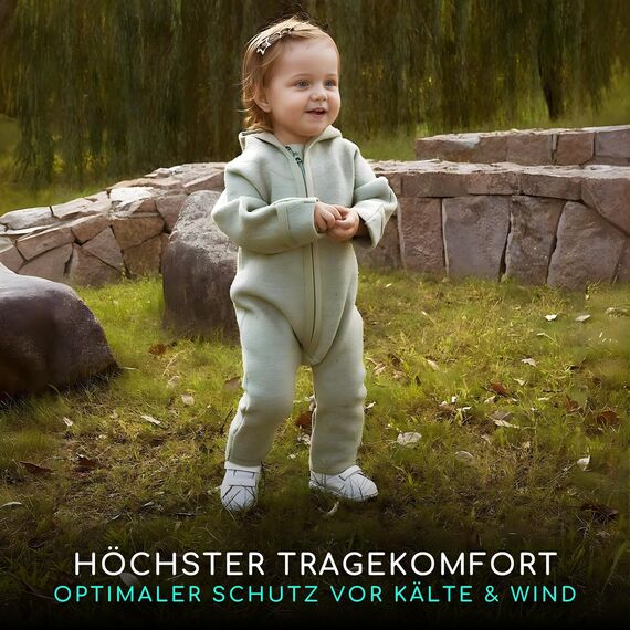 ALAVYA HOME® WALKOVERALL, Baby Wollwalk-Overalls aus Natur 100% Bio-Schurwolle Wollfleece mit Reißverschluss, Walk Woll-Anzug für Kleinkind und Baby - Pastel Khaki 62/68