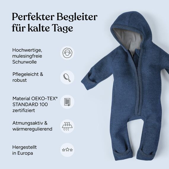 Ehrenkind® WALKOVERALL | Baby Wollwalk-Overalls aus Merino Schurwolle mit Reißverschluss | Walk Wolle Woll-Anzug für Kleinkind und Baby | Anthrazit Gr. 50-56