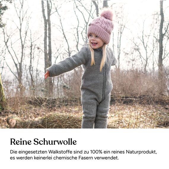 Ehrenkind® WALKOVERALL | Baby Wollwalk-Overalls aus Merino Schurwolle mit Reißverschluss | Walk Wolle Woll-Anzug für Kleinkind und Baby | Beige Gr. 74-80