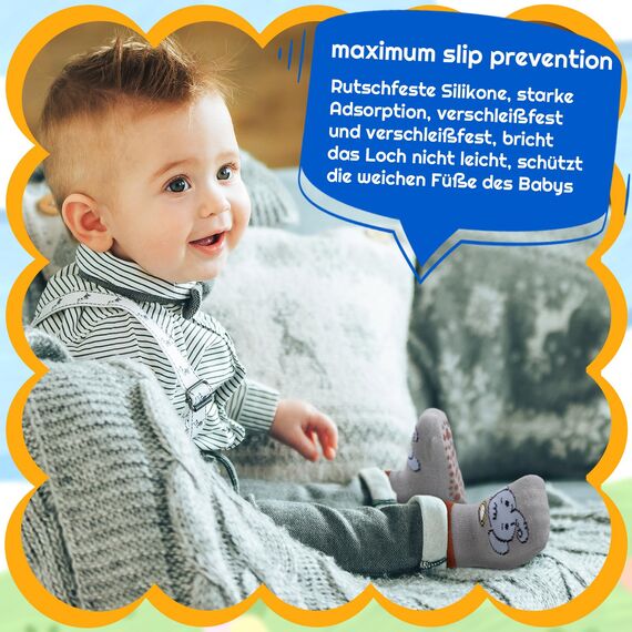 angelikashalala 5 Paar Baby rutschfeste Socken, Anti Rutsch Babysocken with Cartoon Tiermotive für Baby Mädchen Jungen Kinder(0-12 Monate)