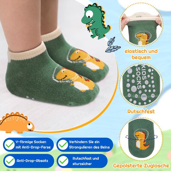 angelikashalala 5 Paar Baby rutschfeste Socken, Anti Rutsch Babysocken with Cartoon Tiermotive für Baby Mädchen Jungen Kinder(0-12 Monate)