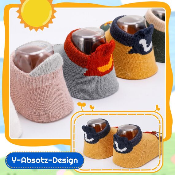 angelikashalala 5 Paar Baby rutschfeste Socken, Anti Rutsch Babysocken with Cartoon Tiermotive für Baby Mädchen Jungen Kinder(1-3 Jahre)