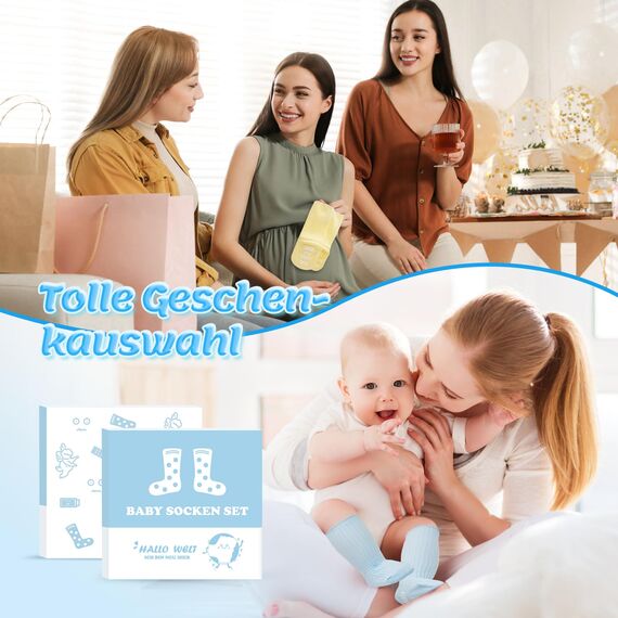 Fettwal 4 Paare Baby Socken 0-12 Monate, Babygeschenke zur Geburt Junge Mädchen, Baby Geschenk Junge Mädchen, Neugeborenen Geschenk, Babyparty Geschenk, Personalisierte Geschenke Babysocken