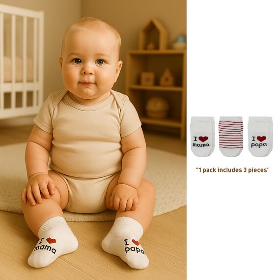 Baby Socken 0-3 Monate | Baumwolle Babysocken 0-3 Monate Socken mit Spruch I Love You MAMA & PAPA Neugeborenen Babyparty Geschenke zur Geburt (DE/NL/SE/PL, Alter, 0 Monate, 3 Monate, MAMA und PAPA)