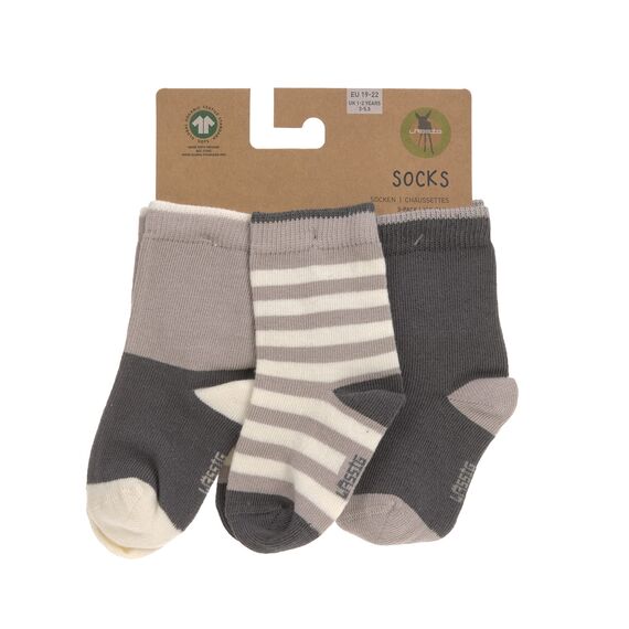 LÄSSIG Unisex Kinder- und Babysocken 3er Set/ Anthrazit-Taupe Größe 12-14