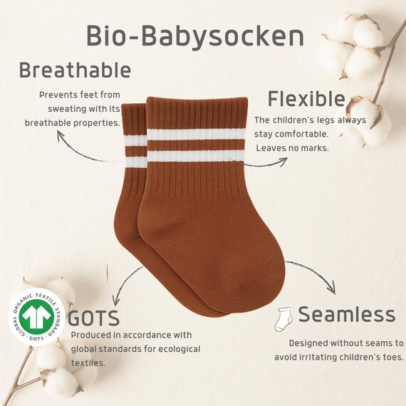 bistyle Baumwolle 6 Paar Baby Socken für Neugeborene Säugling 0-6 Monate bis 3 Jahre | Stopper Nahtlos Socken | Jungen Mädchen Kindersocken (DE/NL/SE/PL, Alter, 0 Monate, 6 Monate, Braun(Gestreift))