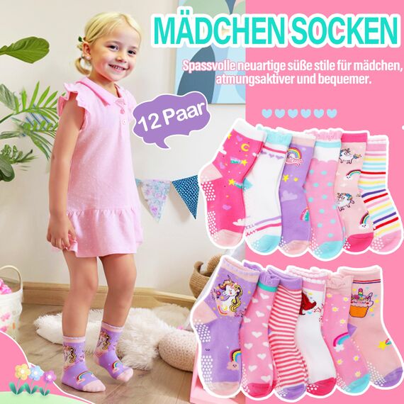 Stoppersocken Kinder Baby Mädchen Lustige Socken Antirutschsocken Kinder Anti Rutsch Rutschfeste Geschenk Baumwolle Socken für Kinder Mädchen Kleinkind einhorn geschenke für mädchen(Regenbogen,30-34)