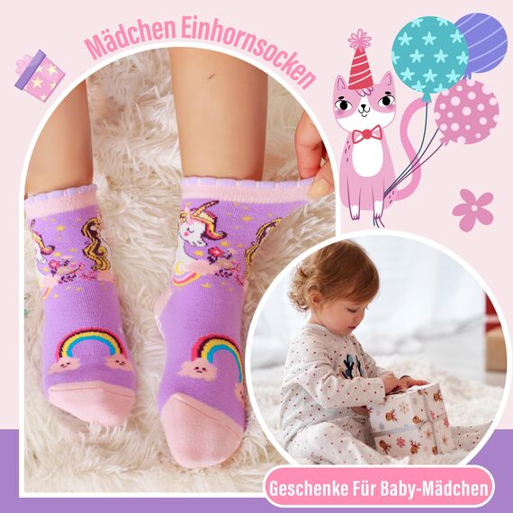 Stoppersocken Kinder Baby Mädchen Lustige Socken Antirutschsocken Kinder Anti Rutsch Rutschfeste Geschenk Baumwolle Socken für Kinder Mädchen Kleinkind einhorn geschenke für mädchen(Regenbogen,30-34)