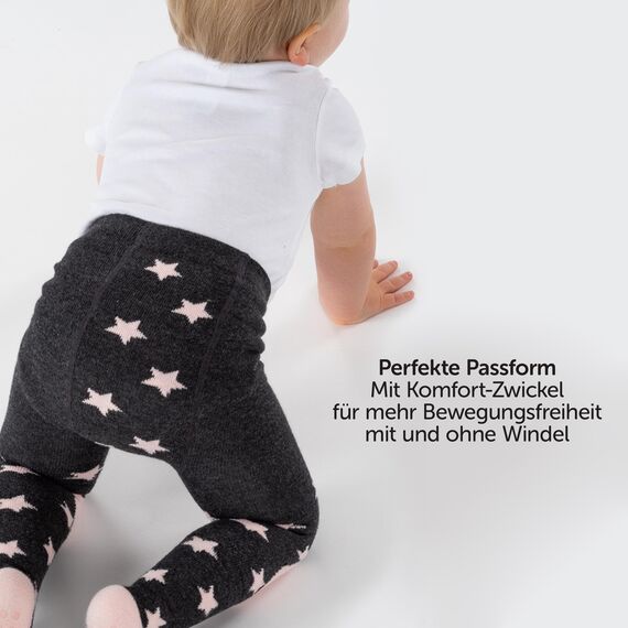LaLoona Baby Krabbelstrumpfhose mit ABS Sohle - elastische Kinderstrumpfhose mit Anti Rutsch Noppen - OEKO-TEX® Standard 100 geprüft - Sterne/Rosa - 74-80