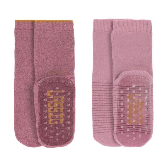 LÄSSIG Unisex Kinder Anti-Rutsch Socken 2er Set/ Rosewood Größe 23-26