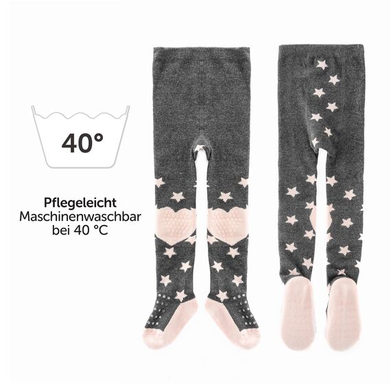 LaLoona Baby Krabbelstrumpfhose mit ABS Sohle - elastische Kinderstrumpfhose mit Anti Rutsch Noppen - OEKO-TEX® Standard 100 geprüft - Sterne/Rosa - 74-80