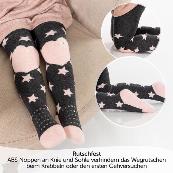 LaLoona Baby Krabbelstrumpfhose mit ABS Sohle - elastische Kinderstrumpfhose mit Anti Rutsch Noppen - OEKO-TEX® Standard 100 geprüft - Sterne/Rosa - 74-80