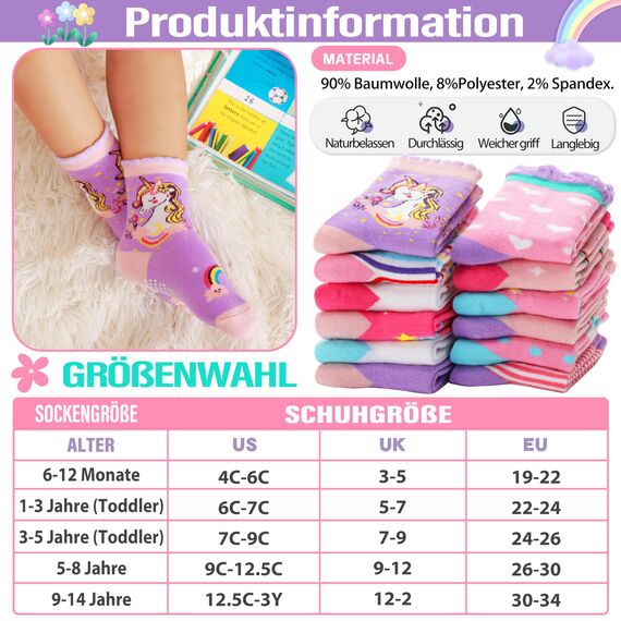 Stoppersocken Kinder Baby Mädchen Lustige Socken Antirutschsocken Kinder Anti Rutsch Rutschfeste Geschenk Baumwolle Socken für Kinder Mädchen Kleinkind einhorn geschenke für mädchen(Regenbogen,30-34)