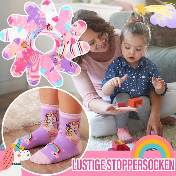 Stoppersocken Kinder Baby Mädchen Lustige Socken Antirutschsocken Kinder Anti Rutsch Rutschfeste Geschenk Baumwolle Socken für Kinder Mädchen Kleinkind einhorn geschenke für mädchen(Regenbogen,30-34)