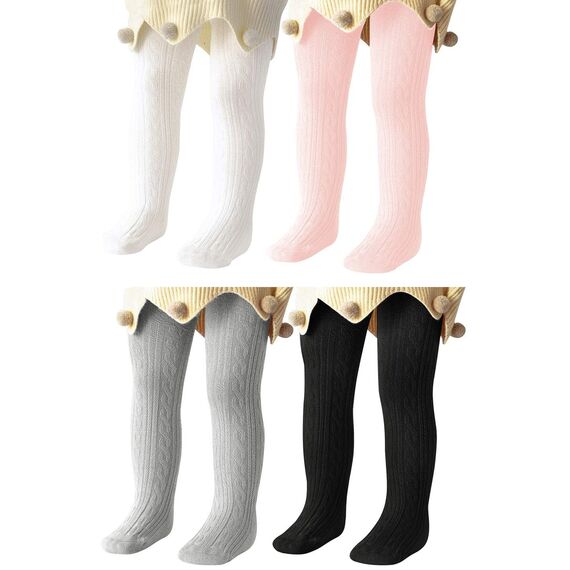 Durio Baby Strumpfhose für Mädchen Baumwolle Kinderstrumpfhose Kinder Strumpfhosen Set Warme Strümpfe Leggings 4 Paar-Weiß Schwarz Hellpink Hellgrau 0-6 Monate