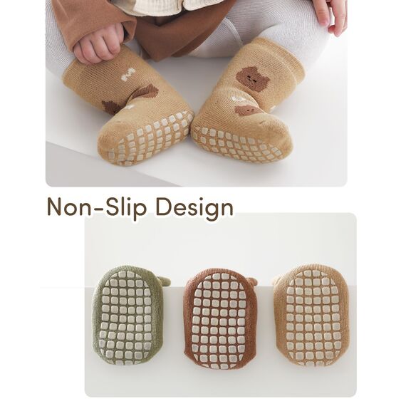 Adorel Baby Stoppersocken Gefüttert Baumwolle Winter ABS Socken 5er-Pack Natur 1-3 Jahre (Herstellergröße M)