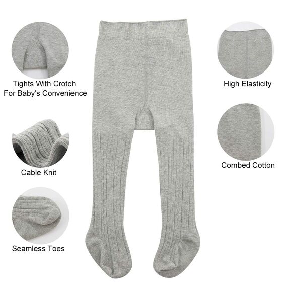 Durio Baby Strumpfhose für Mädchen Baumwolle Kinderstrumpfhose Kinder Strumpfhosen Set Warme Strümpfe Leggings 3 Paar-Weiß Schwarz Hellgrau 0-6 Monate