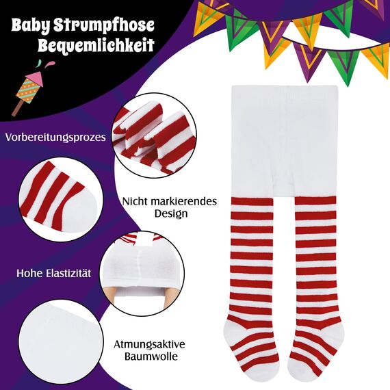 Durio Baby Strumpfhose für Mädchen Baumwolle Kinderstrumpfhose Kinder Strumpfhosen Set Warme Strümpfe Leggings Karneval Rot und Weiß Ringelstrumpfhose Kinder 2-4 Jahre