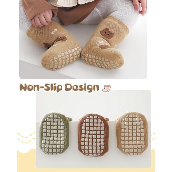 Adorel Baby Stoppersocken Gefüttert Baumwolle Winter ABS Socken 5er-Pack Natur 1-3 Jahre (Herstellergröße M)