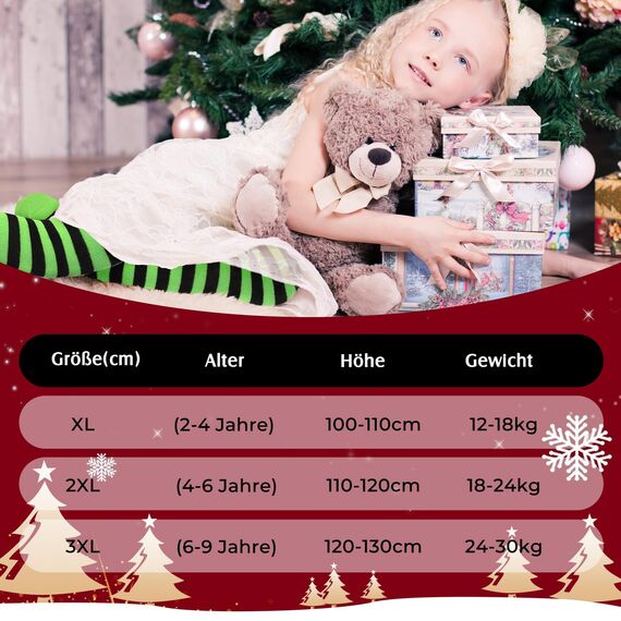 Durio Baby Strumpfhose für Mädchen Baumwolle Kinderstrumpfhose Kinder Strumpfhosen Set Warme Strümpfe Leggings Ringelstrumpfhose Kinder Weihnachtstag Rot und schwarz 4-6 Jahre Karneval