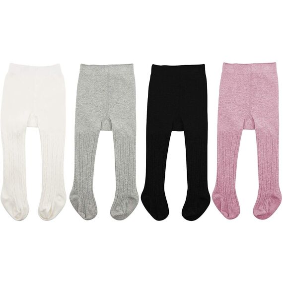 Durio Baby Strumpfhose für Mädchen Baumwolle Kinderstrumpfhose Kinder Strumpfhosen Set Warme Strümpfe Leggings 4 Paar-Weiß Schwarz Hellgrau Lila 6-12 Monate