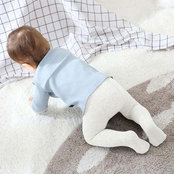 Durio Baby Strumpfhose für Mädchen Baumwolle Kinderstrumpfhose Kinder Strumpfhosen Set Warme Strümpfe Leggings 3 Paar-Weiß Hellpink Hellgrau 6-12 Monate