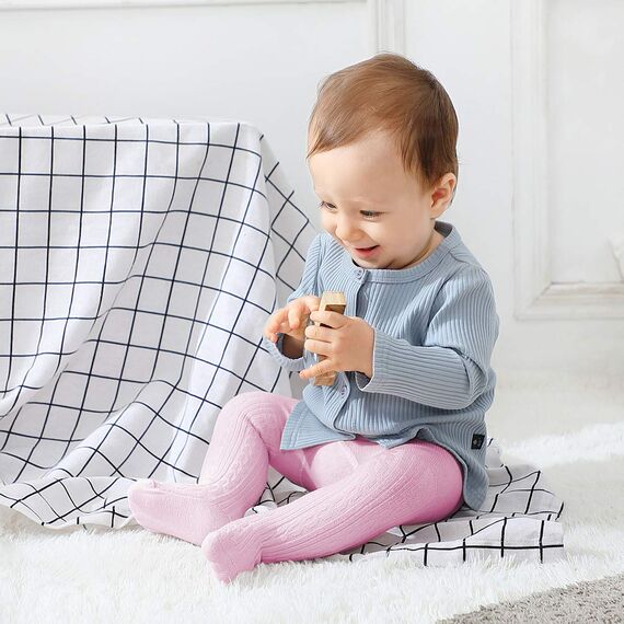 Durio Baby Strumpfhose für Mädchen Baumwolle Kinderstrumpfhose Kinder Strumpfhosen Set Warme Strümpfe Leggings 4 Paar-Weiß Schwarz Hellgrau Lila 6-12 Monate