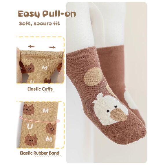 Adorel Baby Stoppersocken Gefüttert Baumwolle Winter ABS Socken 5er-Pack Natur 1-3 Jahre (Herstellergröße M)