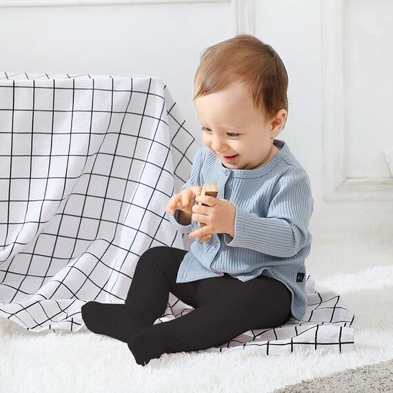 Durio Baby Strumpfhose für Mädchen Baumwolle Kinderstrumpfhose Kinder Strumpfhosen Set Warme Strümpfe Leggings 4 Paar-Weiß Schwarz Hellpink Hellgrau 0-6 Monate