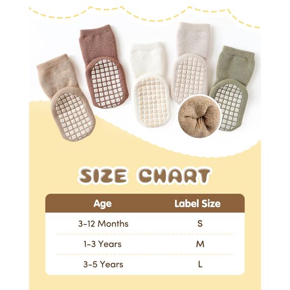 Adorel Baby Stoppersocken Gefüttert Baumwolle Winter ABS Socken 5er-Pack Natur 1-3 Jahre (Herstellergröße M)