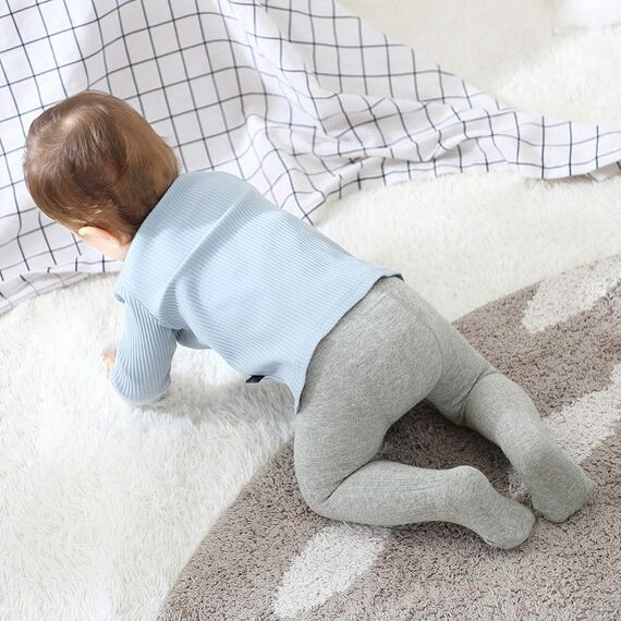 Durio Baby Strumpfhose für Mädchen Baumwolle Kinderstrumpfhose Kinder Strumpfhosen Set Warme Strümpfe Leggings 3 Paar-Weiß Schwarz Hellgrau 0-6 Monate