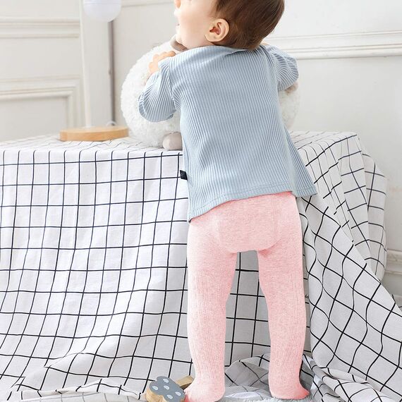 Durio Baby Strumpfhose für Mädchen Baumwolle Kinderstrumpfhose Kinder Strumpfhosen Set Warme Strümpfe Leggings 3 Paar-Weiß Schwarz Hellpink 1-2 Jahre