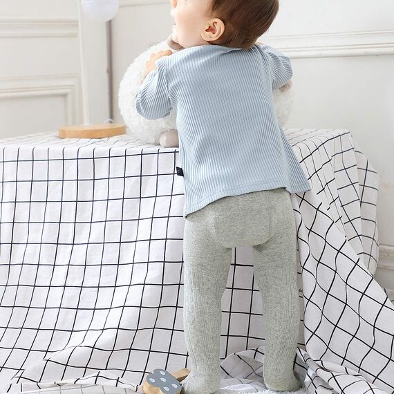 Durio Baby Strumpfhose für Mädchen Baumwolle Kinderstrumpfhose Kinder Strumpfhosen Set Warme Strümpfe Leggings 3 Paar-Weiß Hellpink Hellgrau 1-2 Jahre