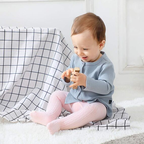 Durio Baby Strumpfhose für Mädchen Baumwolle Kinderstrumpfhose Kinder Strumpfhosen Set Warme Strümpfe Leggings 3 Paar-Weiß Hellpink Hellgrau 2-4 Jahre