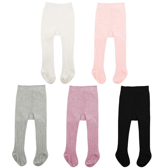 Durio Baby Strumpfhose für Mädchen Baumwolle Kinderstrumpfhose Kinder Strumpfhosen Set Warme Strümpfe Leggings 5 Paar-Weiß Schwarz Hellpink Hellgrau Lila 6-12 Monate