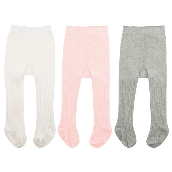 Durio Baby Strumpfhose für Mädchen Baumwolle Kinderstrumpfhose Kinder Strumpfhosen Set Warme Strümpfe Leggings 3 Paar-Weiß Hellpink Hellgrau 1-2 Jahre