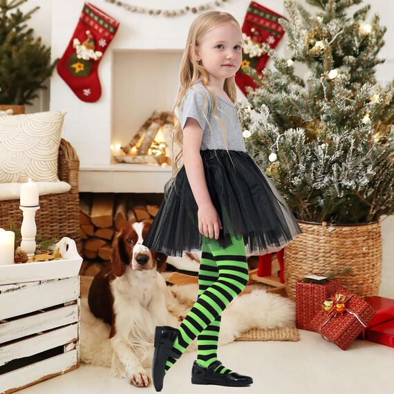 Durio Baby Strumpfhose für Mädchen Baumwolle Kinderstrumpfhose Kinder Strumpfhosen Set Warme Strümpfe Leggings Ringelstrumpfhose Kinder Weihnachtstag Rot und Grün 2-4 Jahre