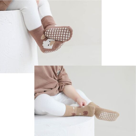 Exemaba Rutschfeste Socken für Baby Mädchen Jungen 5 Paar Kinder Anti Rutsch Socken Sportsocken Stoppersocken(S/6-12 Monate, D 5 Farben)