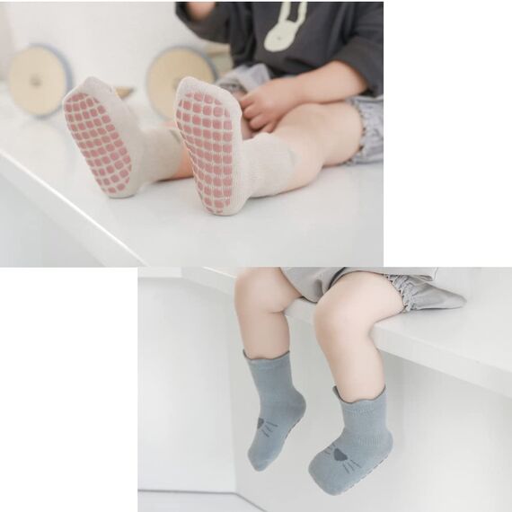 Exemaba Rutschfeste Socken für Baby Mädchen Jungen 5 Paar Kinder Anti Rutsch Socken Sportsocken Stoppersocken (L, 5 Farben)