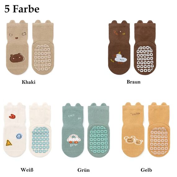Exemaba Rutschfeste Socken für Baby Mädchen Jungen 5 Paar Kinder Anti Rutsch Socken Sportsocken Stoppersocken(L/3-5 Jahre, F 5 Farben)