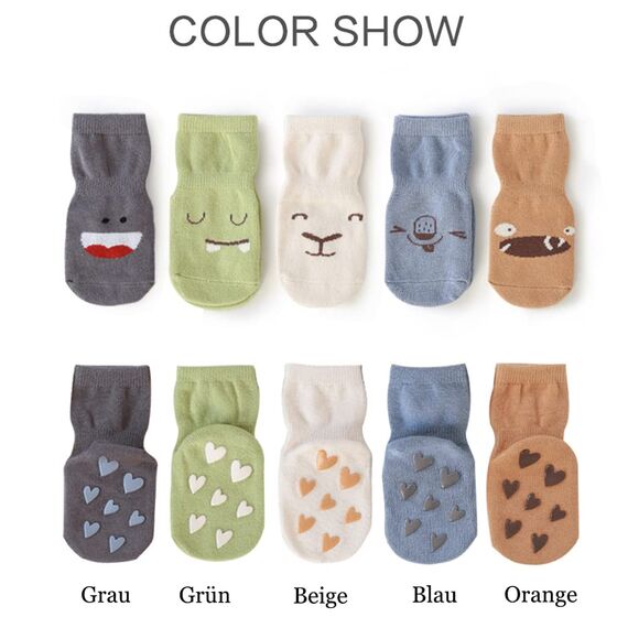 Exemaba Rutschfeste Socken für Baby Mädchen Jungen 5 Paar Kinder Anti Rutsch Socken Sportsocken Stoppersocken(6-12 Monate, B 5 Farben)