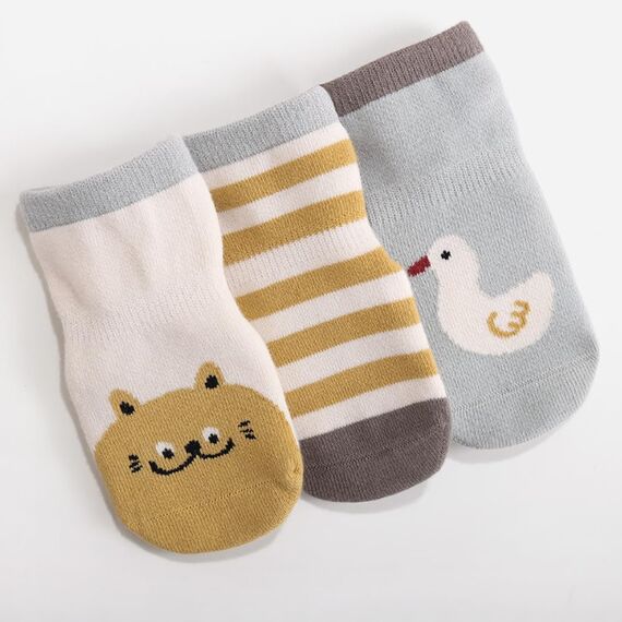 Exemaba Baby Antirutsch Socken 5 Paar Kleinkinder Tiermotive ABS Rutschfeste Sneaker Socken(Blau Ente,L/3-5Y)