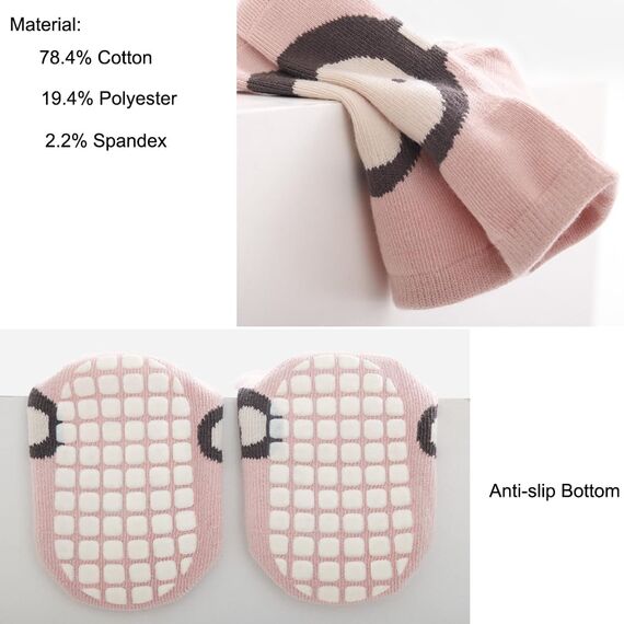 Exemaba Baby Antirutsch Socken 5 Paar Kleinkinder Tiermotive ABS Rutschfeste Sneaker Socken(Rosa Affe,M/1-3Y)
