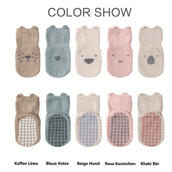 Exemaba Rutschfeste Socken für Baby Mädchen Jungen 5 Paar Kinder Anti Rutsch Socken Sportsocken Stoppersocken(S, 5 Farben)