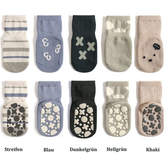Exemaba Rutschfeste Socken für Baby Mädchen Jungen 5 Paar Kinder Anti Rutsch Socken Sportsocken Stoppersocken(3-5 Jahre, C 5 Farben)
